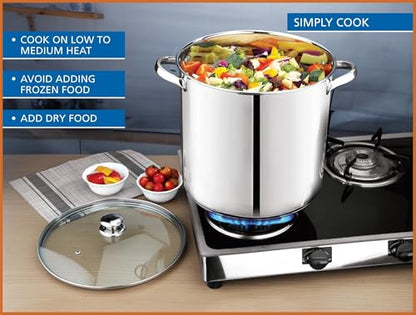 16-Quart Stainless Steel Stock Pot, Glass Lid & Induction Compatible, Durable Kitchen Essential