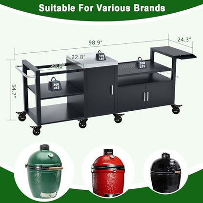 GDLF Outdoor Grill Cart for Big Green Egg& Blackstone Griddle, Metal Grill Table Compatible with Large Big Green Egg and 28"/36" Blackstone Griddle, Waterproof Cover Included