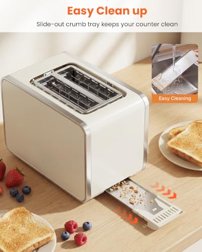 Keenstone 2 Slice Toaster, Smart Touch Screen Cream Toaster with Wide Slot