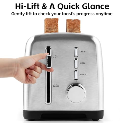 4 Slice Toaster, CUSIMAX Extra-Long Slots for Artisan Bread, Quick Glance Function, 9 Shade Settings, Bagel/Defrost/Cancel Functions, Removable Crumb Tray, Cool-Touch Stainless Steel Body