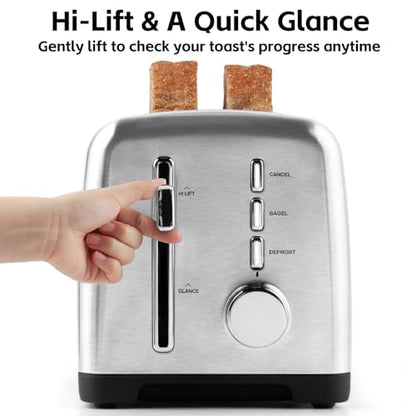 4 Slice Toaster, CUSIMAX Extra-Long Slots for Artisan Bread, Quick Glance Function, 9 Shade Settings, Bagel/Defrost/Cancel Functions, Removable Crumb Tray, Cool-Touch Stainless Steel Body