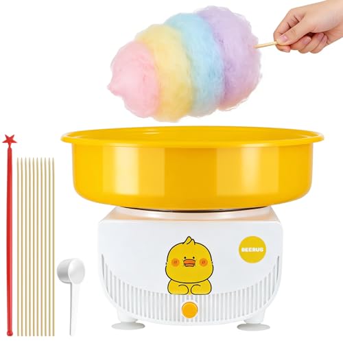 Cotton Candy Machine for Kids & Family, Mini Yellow Duck Electric Cotton Candy Maker with 11 Sticks & Sugar Scoop, Cute Cartoon Design for Birthday Christmas Party Gifts
