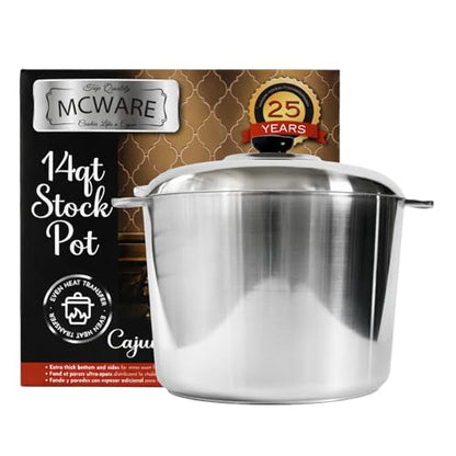 14 Quart Stock Pot with Lid - McWare by Cajun Classic Cookware