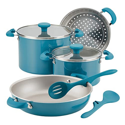 Rachael Ray Get Cooking Stackable Nonstick Pots and Pans, Cookware Set (8 Piece), Turquoise
