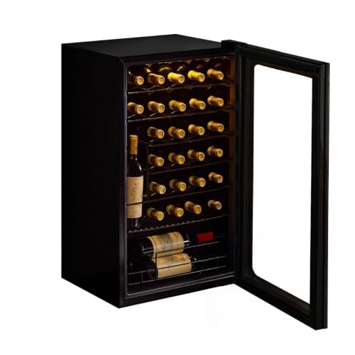 Wine Enthusiast 33-Bottle Compressor Wine Cooler w/Upright Bottle Storage - Freestanding 3.3 Cu. Ft. Wine Refrigerator, LED Digital Control Panel, Energy-Efficient Cooling of 41-64°F