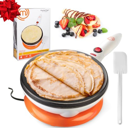 MasterChef Cordless Crepe Maker w Nonstick Dipping Plate plus Electric Base & Spatula, Includes Recipe Guide, Compact Baker Machine for Thin Homemade Crepes, Baked Dessert Treats, Breakfast or Brunch