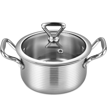 Inqibee 1.5 Quarts Tri-ply Stainless Steel Pot with Lid,Braiser Pan,Small Induction Cooking Pot,Heavy Duty,Dishwasher and Oven Safe
