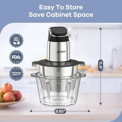 Ganiza Food Processor with Dual Bowls, 2-Speed Food Chopper & Meat Grinder
