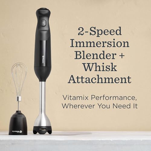 Vitamix 2-Speed Immersion Blender + Whisk Attachment, Professional-Grade Hand Blender with 350-Watt Motor and Stainless-Steel Blade, Black