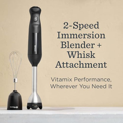 Vitamix 2-Speed Immersion Blender + Whisk Attachment, Professional-Grade Hand Blender with 350-Watt Motor and Stainless-Steel Blade, Black