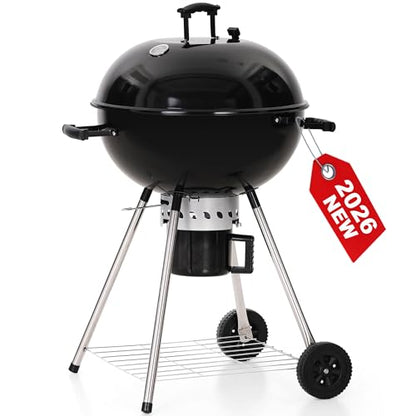 22 inch Kettle Charcoal BBQ Grill with Wheels for Outdoor Cooking