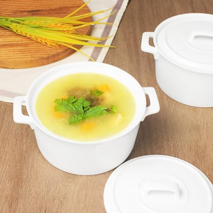 jinsongdafa 6" Mini Casserole Baking Dish Set of 2, 22.9 oz Cocotte with Lids, French Ceramic Serving Soup Tureen, Individual for 1 Person Servings Casserole Dish, Microwave Dishwasher Oven Safe