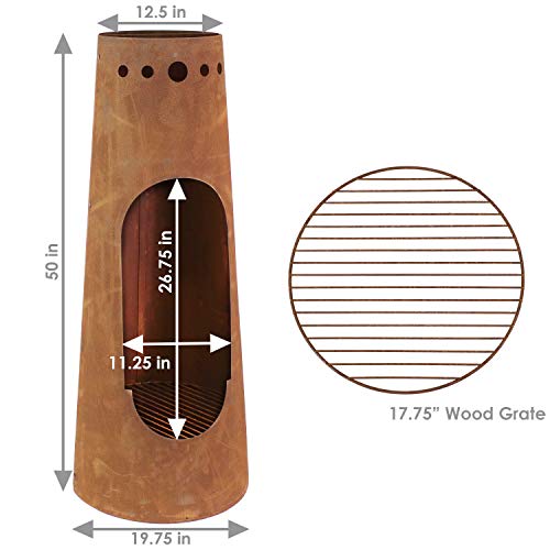 Sunnydaze Santa Fe 50-Inch Chiminea Outdoor Fire Pit - Wood-Burning Chiminea Outdoor Fireplace with Wood Grate - Rustic Patina Finish