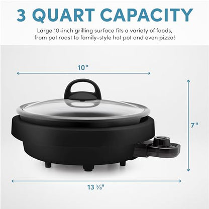 Aroma Housewares ASP-137B 3-Quart/10-inch 3-in-1 Super Pot with Grill Plate, Black