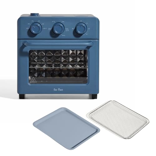 Our Place Wonder Oven & Essentials Kit | 6-in-1 Air Fryer Toaster Oven with Steam Infusion | Countertop Convection Oven Combo with Extra Bake Pan & Air Fryer Basket | Non-toxic, PFAS-Free | Blue Salt