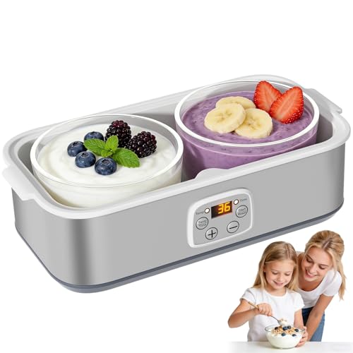 Yogurt Maker with Adjustable Time and Temp Control, BPA-Free 2 Bowls