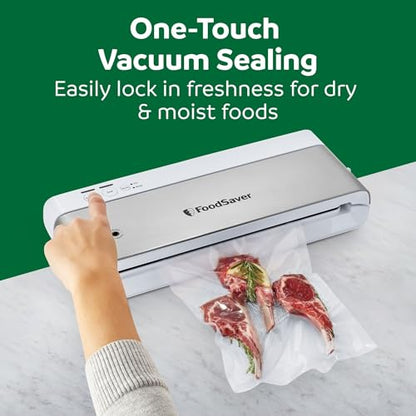 FoodSaver Compact Vacuum Sealer Machine with Airtight Bags and Roll - Ideal for Sous Vide and Airtight Food Storage, White