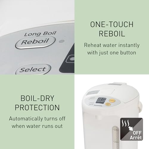 Panasonic Electric Thermo Pot Hot Water Boiler Dispenser NC-EG4000, Slow-Drip Mode for Coffee, Ideal for Tea, Hot Cocoa, Soups and Baby Food, Four Temperature Settings, 4.2 Quarts (4.0L), 700W, White