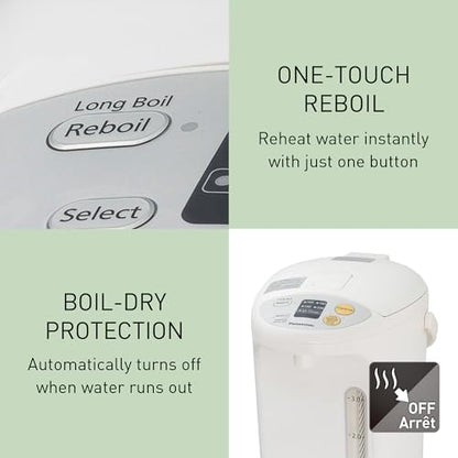 Panasonic Electric Thermo Pot Hot Water Boiler Dispenser NC-EG4000, Slow-Drip Mode for Coffee, Ideal for Tea, Hot Cocoa, Soups and Baby Food, Four Temperature Settings, 4.2 Quarts (4.0L), 700W, White