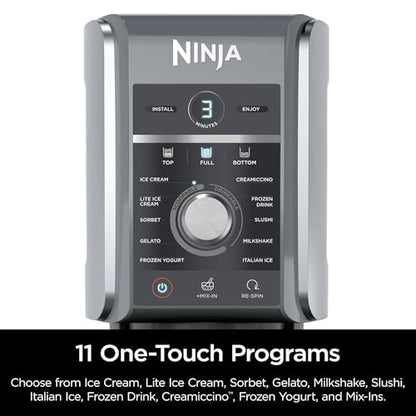 Ninja NC501 CREAMi Deluxe 11-in-1 Ice Cream & Frozen Treat Maker with 2 XL Family Size Pint Containers, Silver (Renewed)
