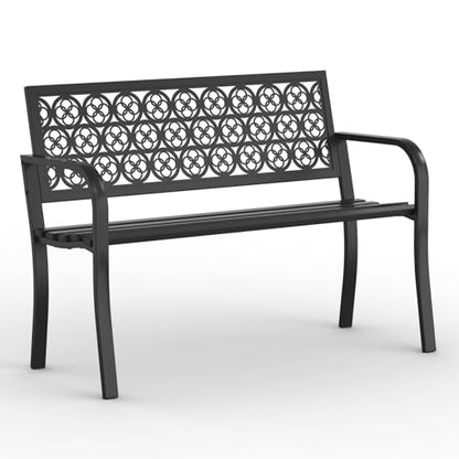 On Shine Outdoor Garden Bench Cast Iron Steel Outdoor Bench Clearance Weatherproof Metal Park Bench for Porch, Yard, Lawn, Deck (Four-Leaf Clover)