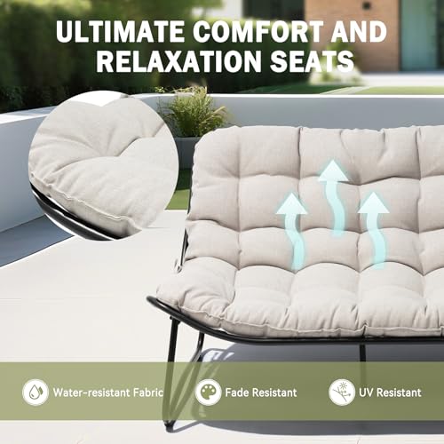 Outdoor Loveseat with Soft Cushion，Patio 2-Seat Boho Sofa (Beige)