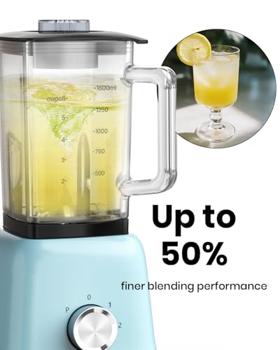 Countertop Blenders for Kitchen, Powerful Blender 25000 PRM with 58 Oz Glass Jar & To-Go Cup for Smoothies, Ice Crushing, Frozen Fruits, Milkshakes, Pulse Function, Self-Cleaning, 750 Watts