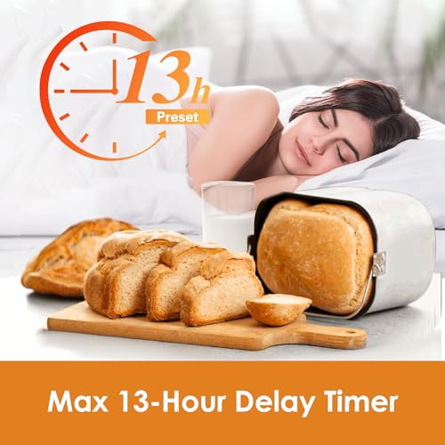 Kitchen in the Box 2lb Bread Maker with Auto Fruit Nut Dispenser, 12-in-1 Gluten-Free Bread Machine, 13H Delay Timer, Nonstick Pan, Keep Warm (Black)