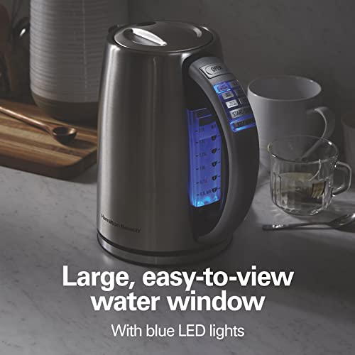 Hamilton Beach 1.7 Liter Temperature Control Electric Kettle, Water Boiler & Heater, Fast Boiling 1500 Watts, BPA Free, Cordless, Auto-Shutoff and Boil-Dry Protection, Stainless Steel (41020R)