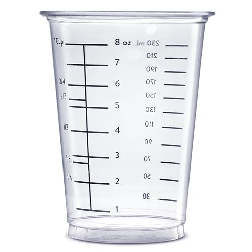 GUSTO 10 oz Clear Plastic Measuring Cups [25 Count] Disposable Multipurpose Cups for Baking, Cooking, Resin & Mixing (Formerly Comfy Package)