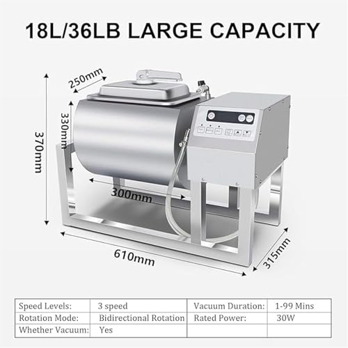 Meat Tumbler Marinating Machine, 36lb/18l Automatic Electric Hamburger Pickling Machine, 1-99minutes Timer Setting,Vacuum Tumbler Marinator,For Beef Pork Mutton
