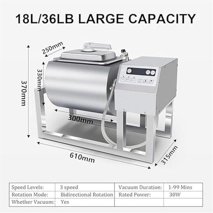 Meat Tumbler Marinating Machine, 36lb/18l Automatic Electric Hamburger Pickling Machine, 1-99minutes Timer Setting,Vacuum Tumbler Marinator,For Beef Pork Mutton
