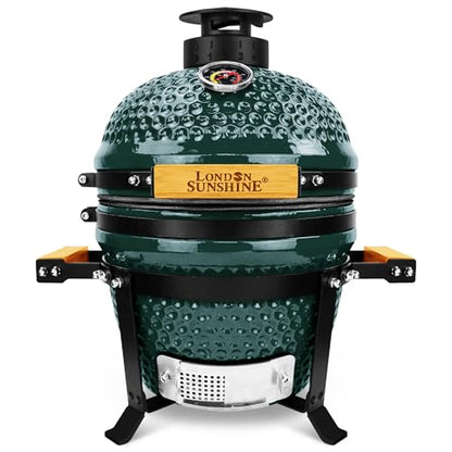 Upgraded 13 inch Ceramic Kamado Grill with Waterproof Air Vent Cap | Portable Tabletop Charcoal BBQ Grill Smoker for Outdoor Cooking, Patio, Camping | Green