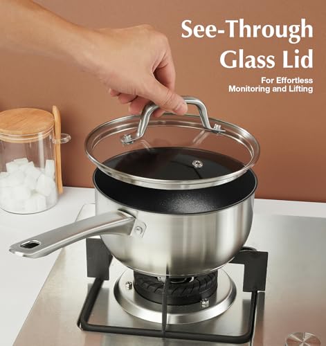 KOCH SYSTEME CS Stainless Steel Saucepan Set, 1QT & 2QT & 3QT Stainless Steel Sauce Pan with Nonstick Coating, Induticon Sauce Pan Sets with Lids, Easy to Clean, Oven Safe
