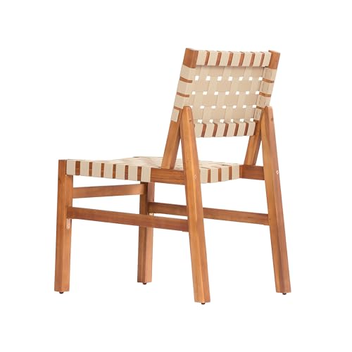 Christopher Knight Home Balew Acacia Wood Patio Dining Set for 4, Solid Wood Outdoor Dining Table Set for 4, 5 Piece Outdoor Dining Set with Rectangular Table and Woven Rope Accents, Teak+Beige