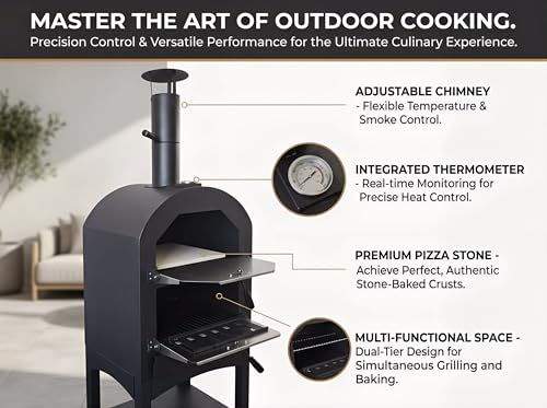 Z1UVDFUR Wood Fired Outdoor Pizza Oven for Patio Backyard Camping, Portable 550°F Pizza Maker with Stone, Peel, Grill Rack & Waterproof Cover for Backyard Camping