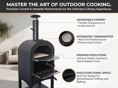 Z1UVDFUR Wood Fired Outdoor Pizza Oven for Patio Backyard Camping, Portable 550°F Pizza Maker with Stone, Peel, Grill Rack & Waterproof Cover for Backyard Camping