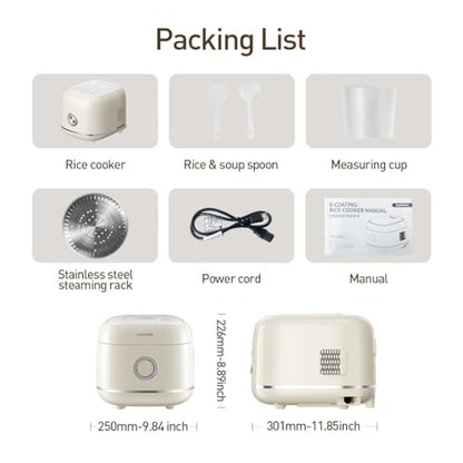 Joydeem Stainless Steel Rice Cooker, Uncoated Non-Stick 316L Stainless Steel Inner Pot, 6 Cup Uncooked, 3L/3.2 qt, DFB-D300, Cream Color