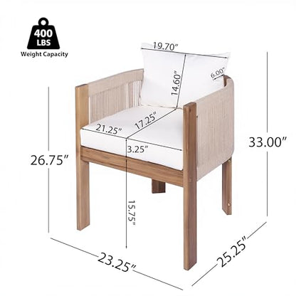 Christopher Knight Home Matera Acacia Wood Outdoor Dining Set for 8, 9 Piece Patio Dining Table and Chair Set, Wooden Outdoor Dining Armchair and Table Set with Removable Cushion, Light Teak+Beige