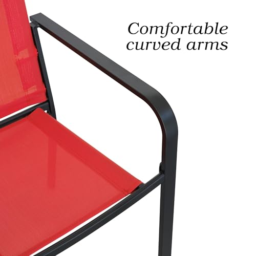 Anmutig 5 Piece Patio Dining Set, Outdoor Stackable Chairs and 35" Square Metal Patio Table with 1.57" Umbrella Hole for Garden Backyard Deck, Red