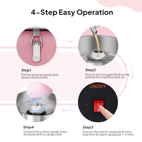 ROVSUN 15 Inch Cotton Candy Machine Commercial, Candy Floss Maker Electric Cotton Candy Maker w/Stainless Steel Bowl & Sugar Scoop for Home Party Carnival Birthday (Pink)