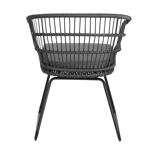 Christopher Knight Home Terry Acacia Wood Patio Dining Set for 6, Rectangular Patio Dining Table and Faux Rattan Chairs Set of 6, 7 Piece Outdoor Dining Set with Cushion and Iron Frame, Teak+Gray