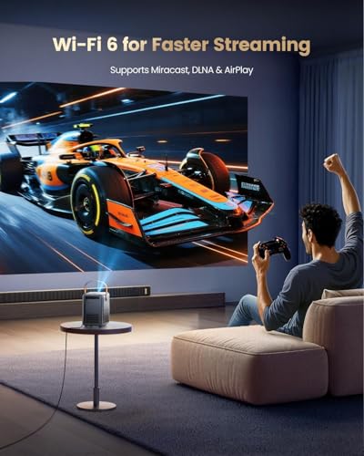 4K Portable Smart Projector with WiFi and Bluetooth [Compatible with Netflix & Dolby Audio], Mini Outdoor Movie Projector with Native 1080P, Auto Keystone & Electric Focus for Home Theater, Bedroom