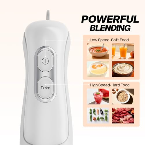 Turelar Immersion Blender Handheld, Corded Electric Blenders Portable Stick Mixer with 2 Mixing Speed and Stainless Steel Blades Emulsifier for Effortless Blending Soup, Smoothies, Puree or Baby Food