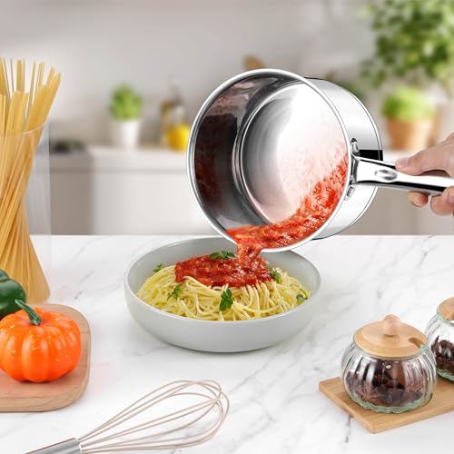 LIANYU 3 qt Saucepan, Stainless Steel Sauce Milk Pan with Visible Lid & Tri-Ply Bottom, Induction Compatible Small Pot for Home & Kitchen Cooking, Boiling, Heavy Duty, Dishwasher Safe