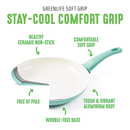 GreenLife Soft Grip 1QT and 2QT Saucepan Set, Healthy Ceramic Nonstick, Non Toxic PFAS & PFOA-Free, Dishwasher Safe, Glass Lids, Stay-Cool Handles, Easy Clean Cookware, Kitchen Essentials, Turquoise