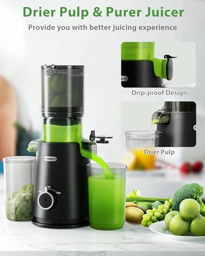 ECOSELF Cold Press Juicer - Wide Mouth Hopper for Fruits & Vegetables & Leafy Greens - Juicer Machines with Self Feeding - Hands-Free Design - Juice Extractor Machine Easy to Clean With Brush