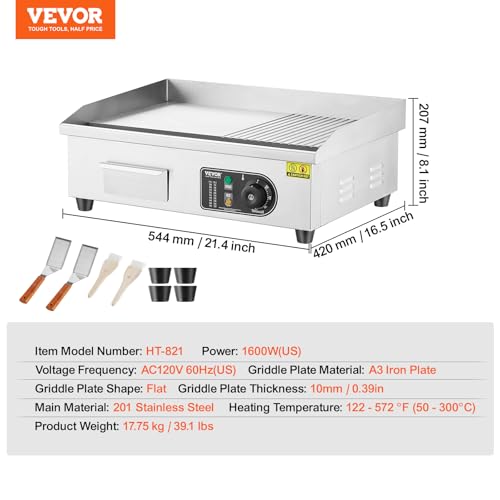 VEVOR Commercial Electric Griddle, Countertop 22" Half Flat Top Griddle