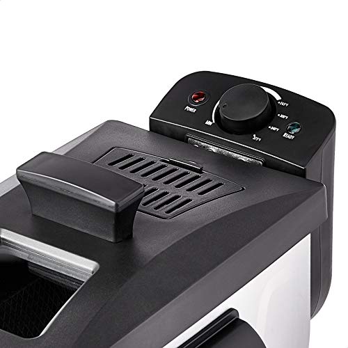 Amazon Basics 3.2-Qt (3.0L) Electric Deep Fryer with Adjustable Temperature Control, Easy Draining Basket, Viewing Window, Fast-Heating 1500W, Stainless Steel Exterior, Black & Silver