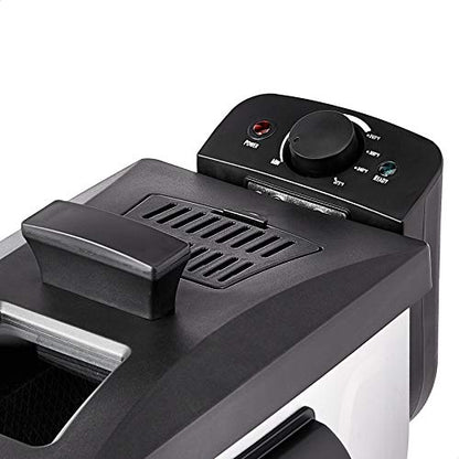 Amazon Basics 3.2-Qt (3.0L) Electric Deep Fryer with Adjustable Temperature Control, Easy Draining Basket, Viewing Window, Fast-Heating 1500W, Stainless Steel Exterior, Black & Silver